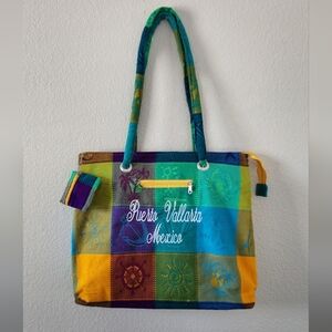 Colorful Patchwork Puerto Vallarta Mexico Vacation Beach Pool Market Tote Bag